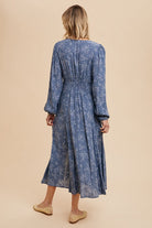 Dusky Blue Floral Fall Dress-Market Grey Boutique