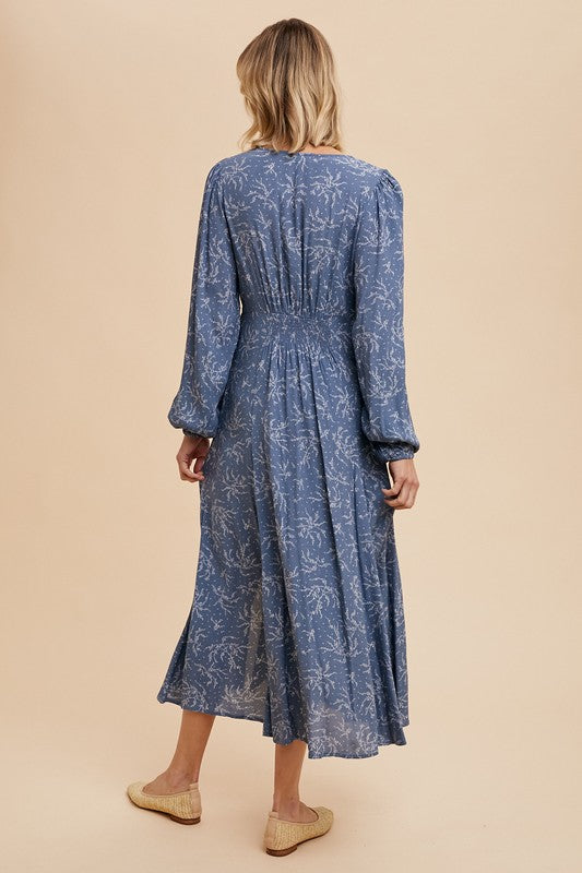 Dusky Blue Floral Fall Dress-Market Grey Boutique