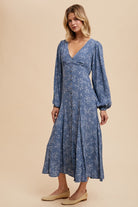 Dusky Blue Floral Fall Dress-Market Grey Boutique