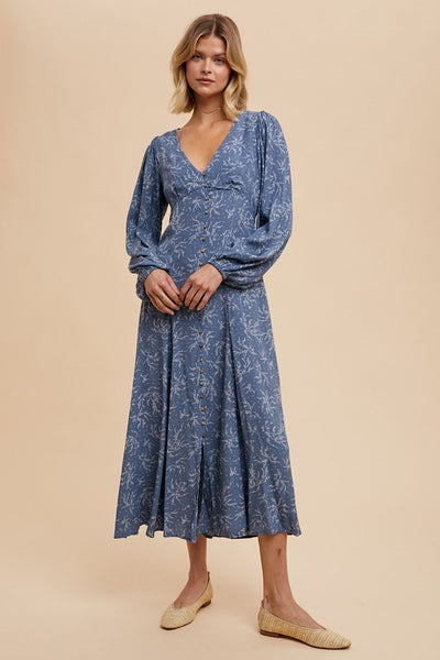 Dusky Blue Floral Fall Dress