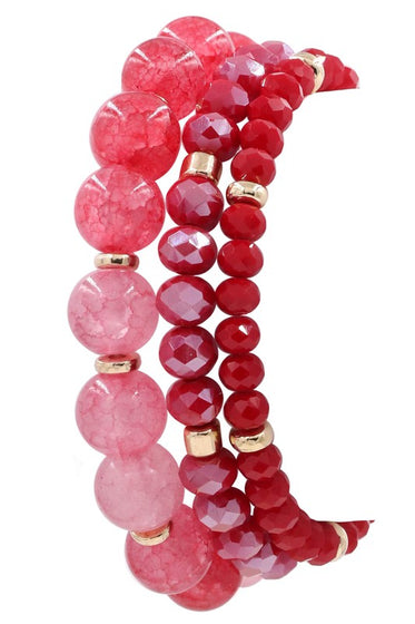 Semi Precious Stone Crystal Bead Bracelet Set