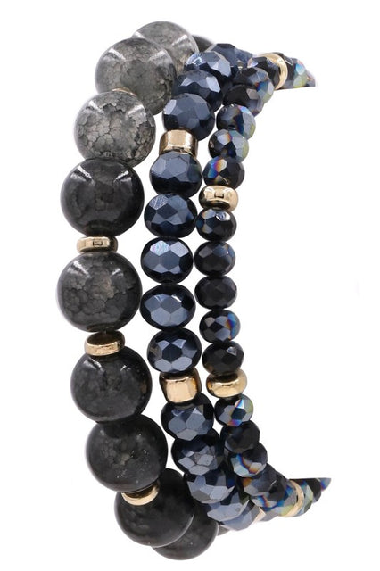Semi Precious Stone Crystal Bead Bracelet Set