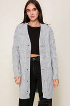 Grey Longline Cable Knit Cardigan-Market Grey Boutique