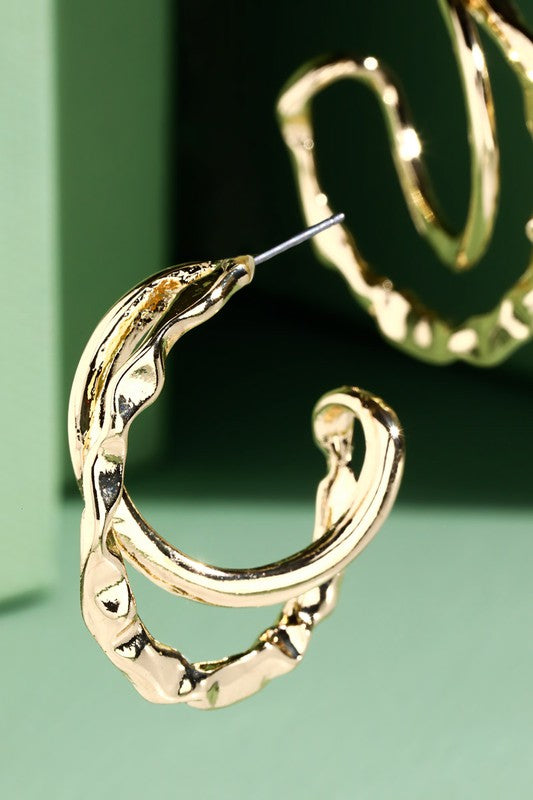 Abstract Metal Layered Hoop Earrings