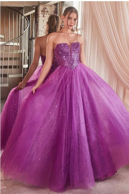 STRAPLESS SEQUIN & TULLE A-LINE DRESS