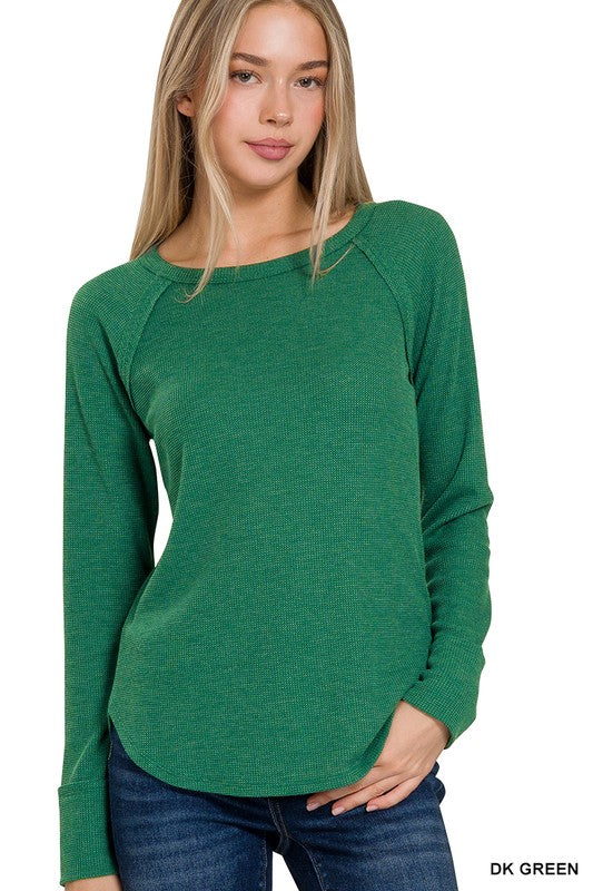 DARK GREEN BABY WAFFLE LONG SLEEVE TOP