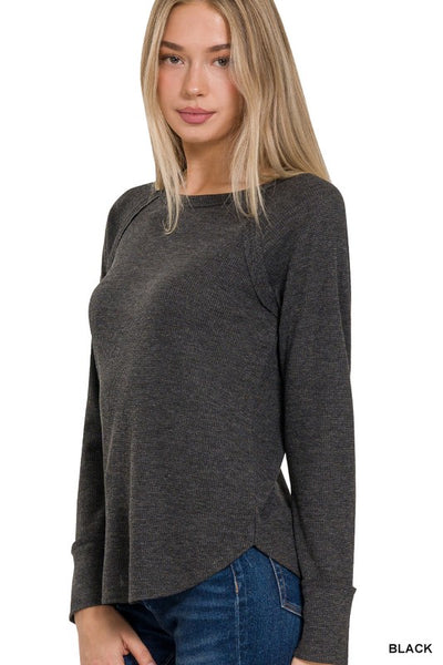 BLACK BABY WAFFLE LONG SLEEVE TOP