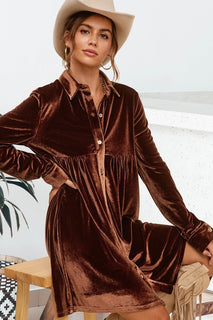 Button Front Soft Velvet Mini Dress