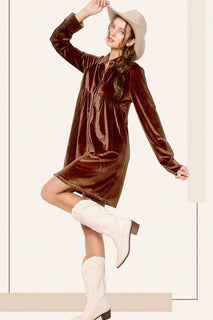 Button Front Soft Velvet Mini Dress