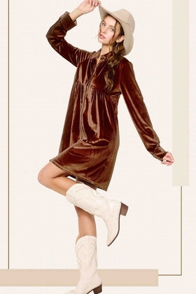 Button Front Soft Velvet Mini Dress