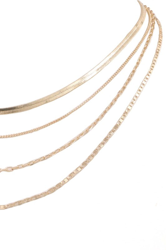 Metal Herringbone Chain Layered Necklace
