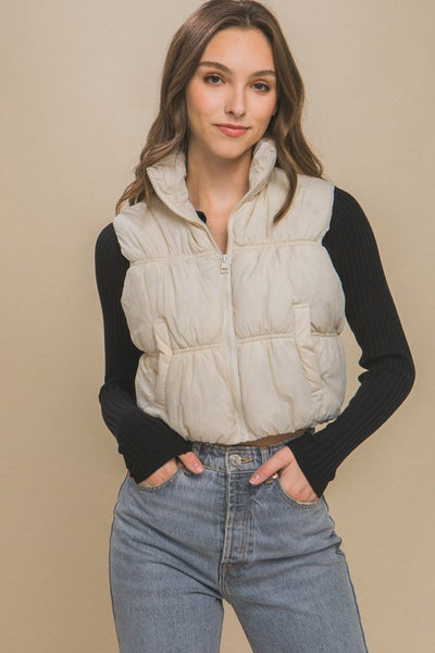 Cream High Neck Puffer Vest