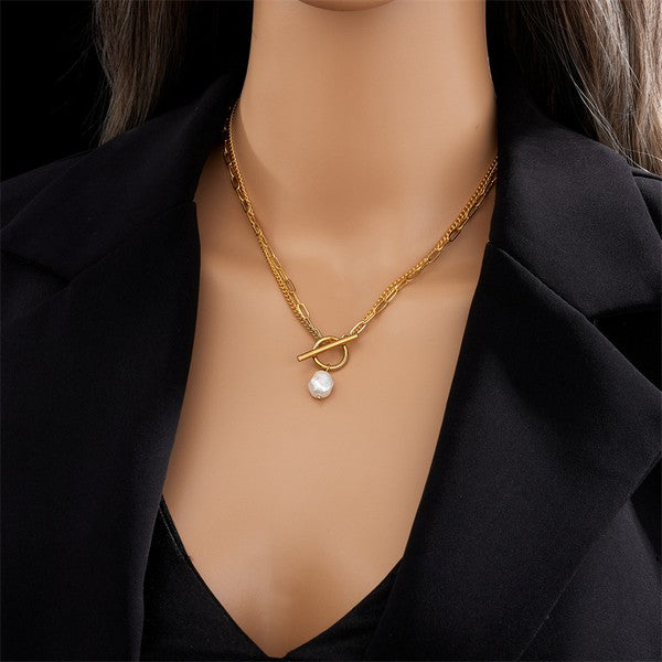 18K Plated Drop Pearl Chain Necklace