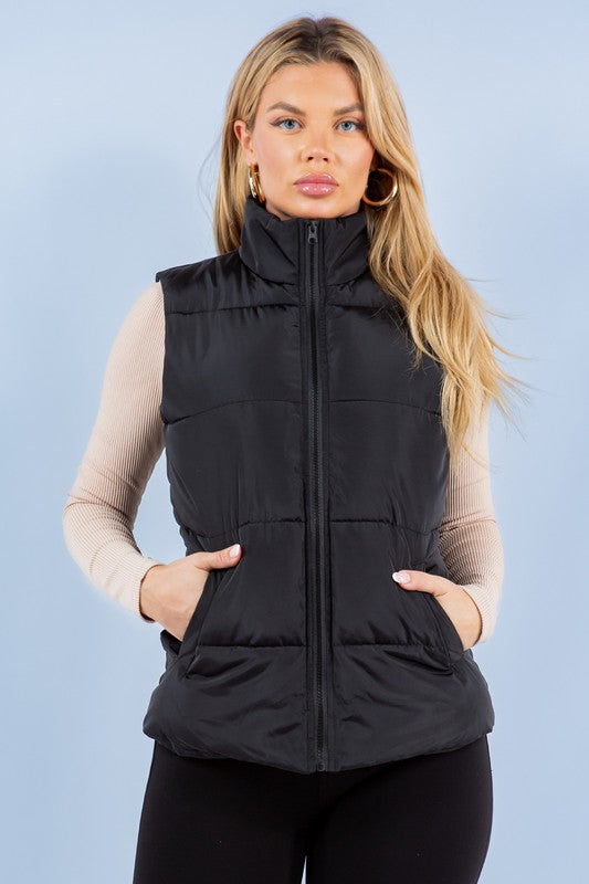 Black Basic Quilted Puffer Vest