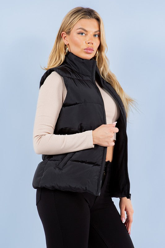 Black Basic Quilted Puffer Vest