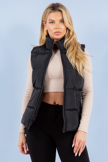 Black Basic Quilted Puffer Vest