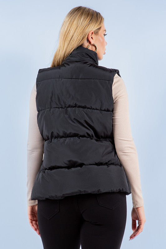 Black Basic Quilted Puffer Vest