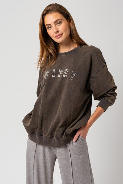 ROUND NECK WIFEY WASHED SWEATERSHIRT