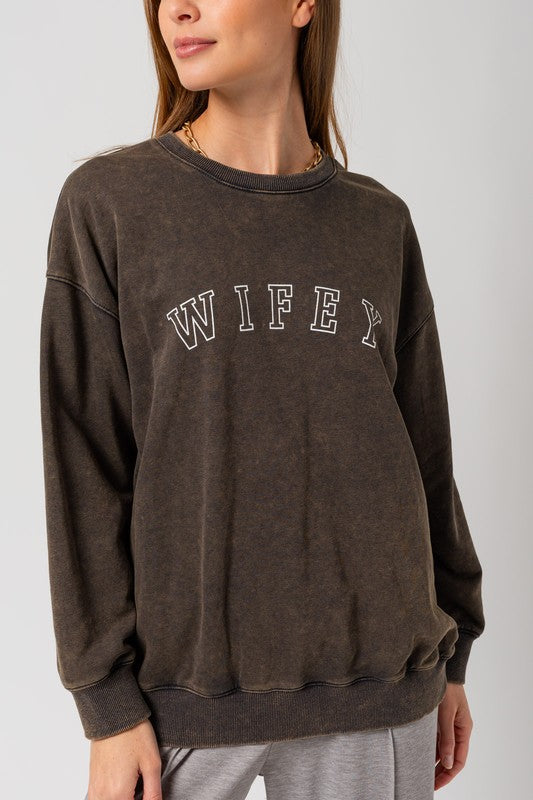 ROUND NECK WIFEY WASHED SWEATERSHIRT