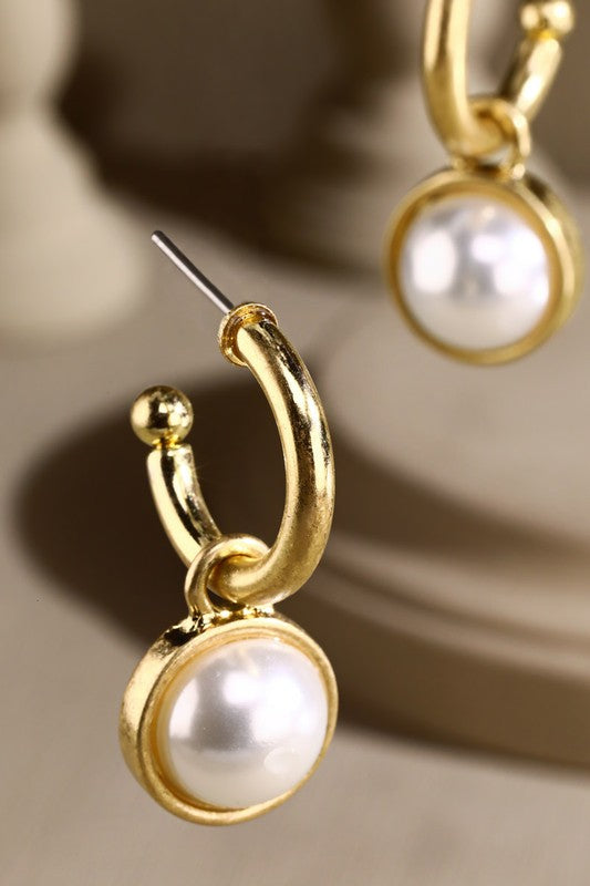 Thick Hoop Earrings w/Pearl Charm