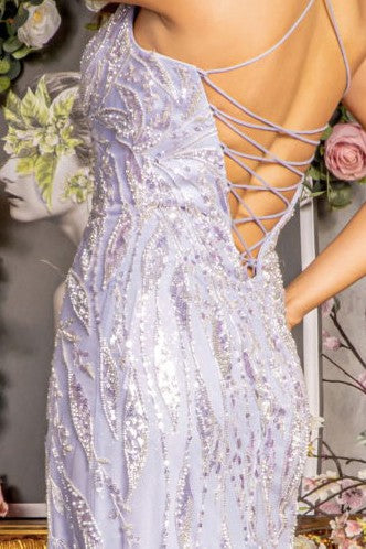2025 Lilac Beaded and Sequin Trumpet Dress🤍