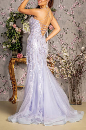 2025 Lilac Beaded and Sequin Trumpet Dress🤍