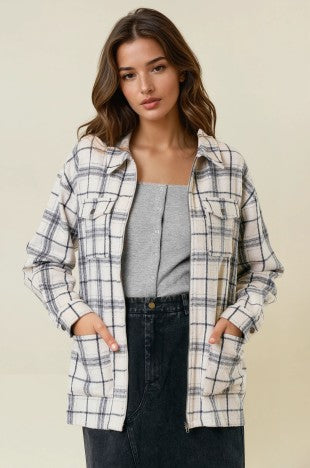 Brushed Plaid Oversized Flannel Jacket