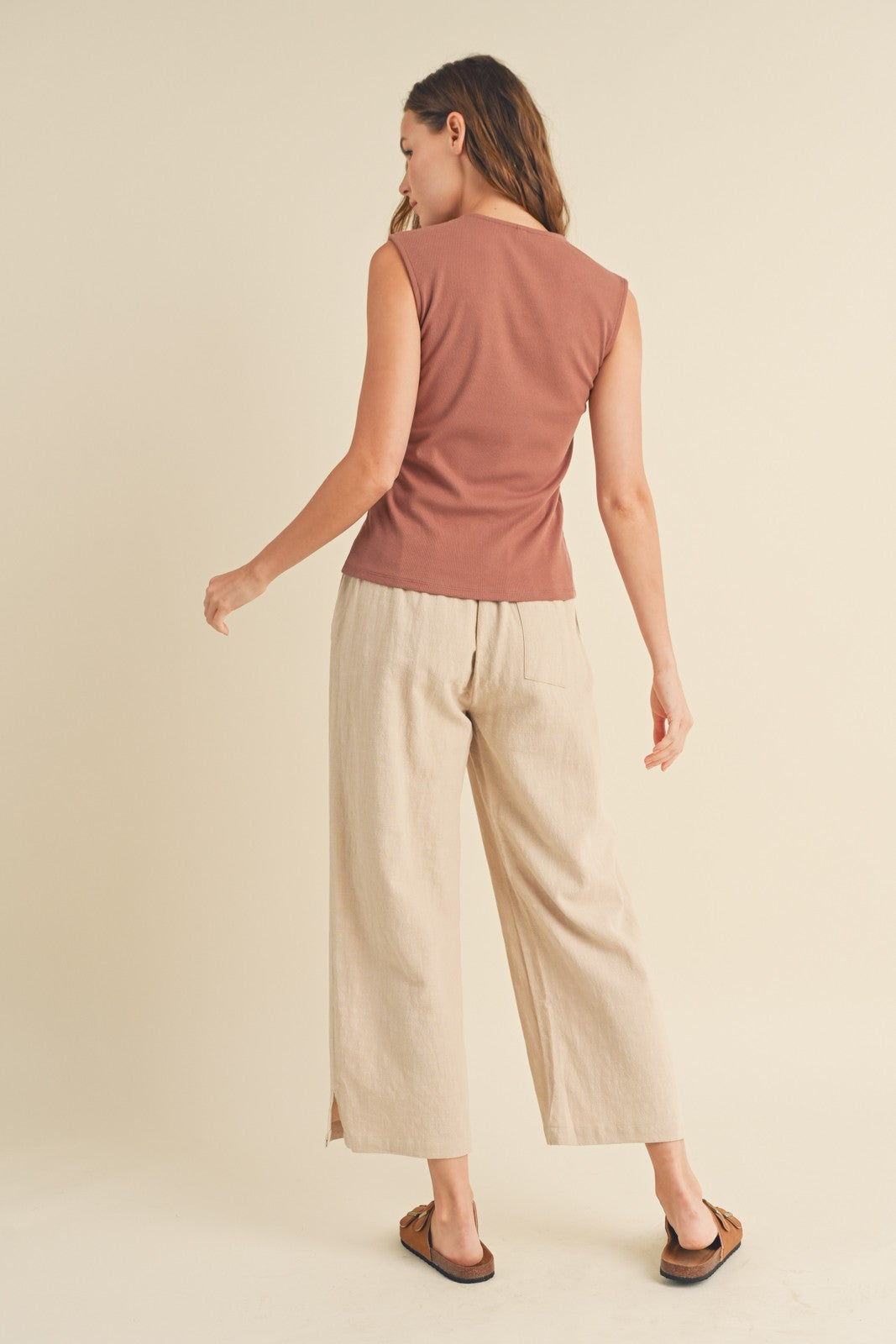Woodrose Ribbed Knit Square Neck Tank-Market Grey Boutique