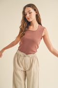 Woodrose Ribbed Knit Square Neck Tank