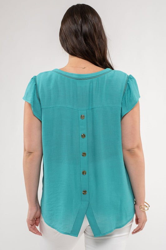 TULIP SLEEVE BACK BUTTON BLOUSE