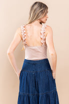 Pale Pink Ruffle Strap Ribbed Bodysuit-Market Grey Boutique
