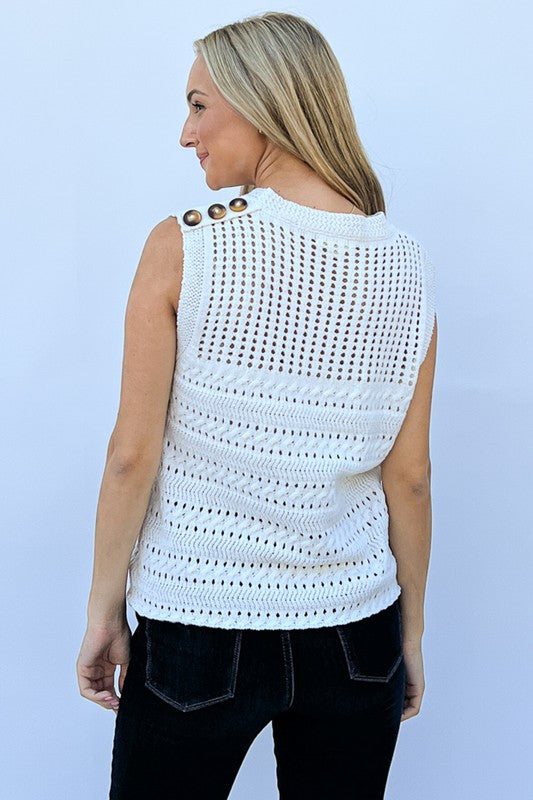 Lovely Buttons Sleeveless Sweater Top