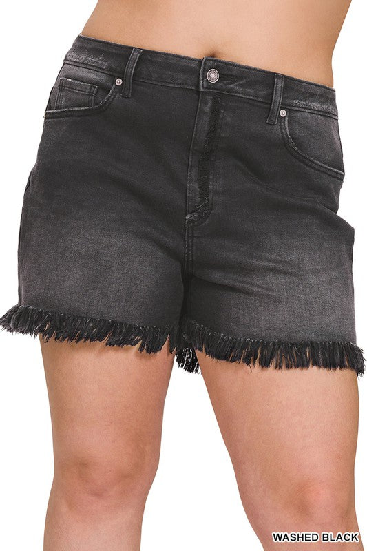 Plus MR Raw Frayed Hem Washed Black Shorts-Market Grey Boutique