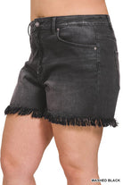 Plus MR Raw Frayed Hem Washed Black Shorts-Market Grey Boutique