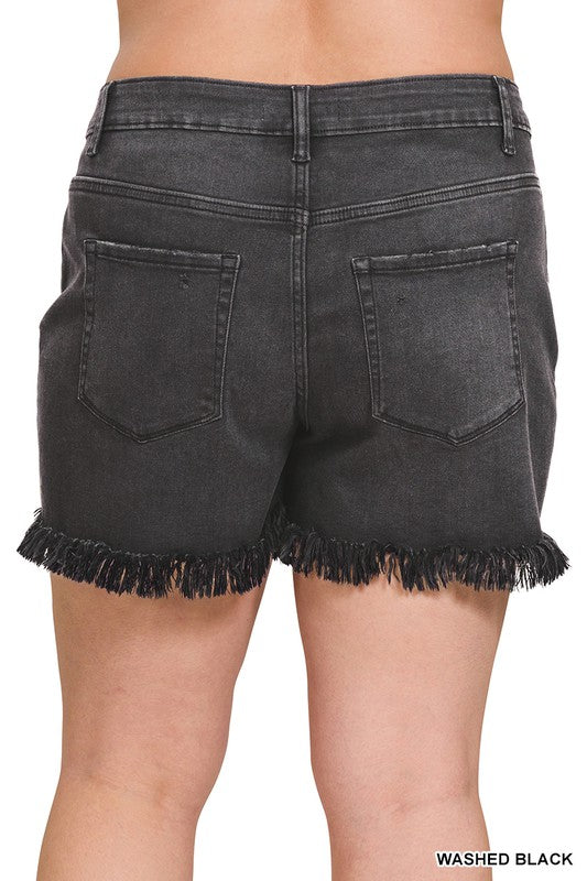 Plus MR Raw Frayed Hem Washed Black Shorts-Market Grey Boutique