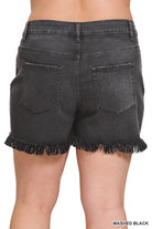 Plus MR Raw Frayed Hem Washed Black Shorts-Market Grey Boutique