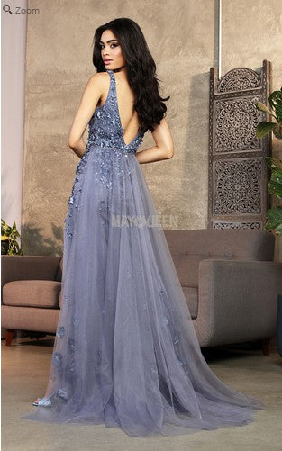 Dusty Blue Tulle Sequin Dress