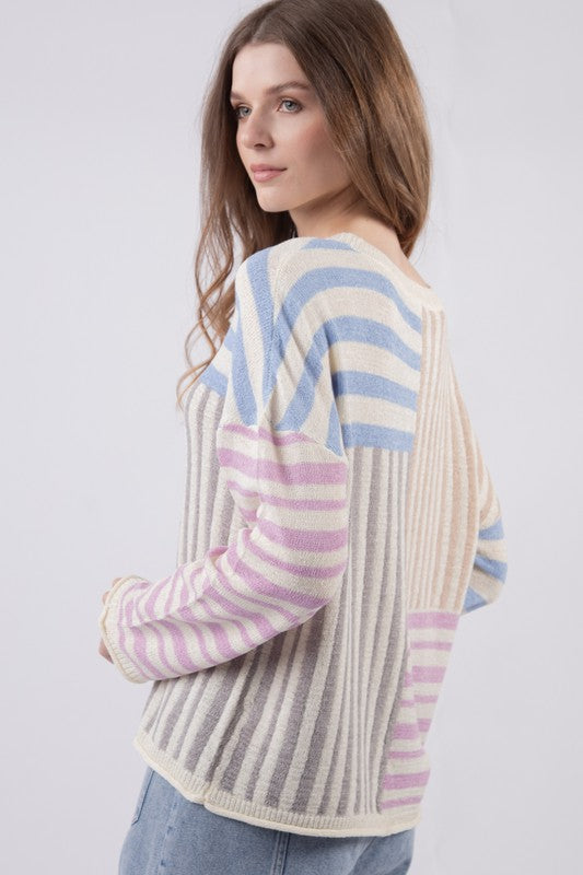 Multi Color Stripe Sweater Top