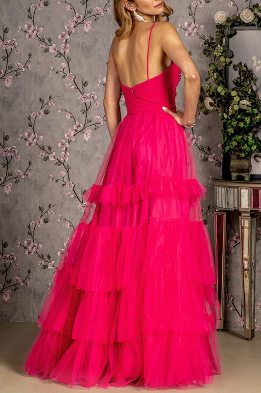 2025 Fuchsia Sweetheart Ruffled A-line Dress🤍