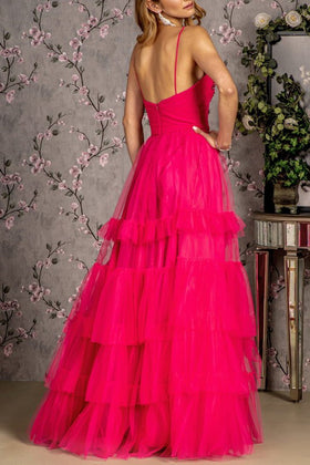 2025 Fuchsia Sweetheart Ruffled A-line Dress🤍