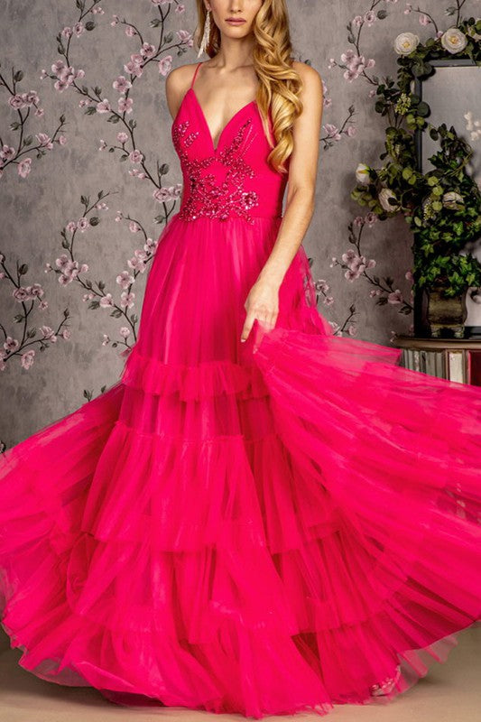 2025 Fuchsia Sweetheart Ruffled A-line Dress🤍
