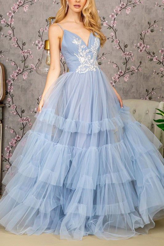 2026 Perry Blue Sequin Sweetheart Ruffled Gown🤍-Market Grey Boutique
