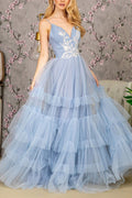 2026 Perry Blue Sequin Sweetheart Ruffled Gown🤍