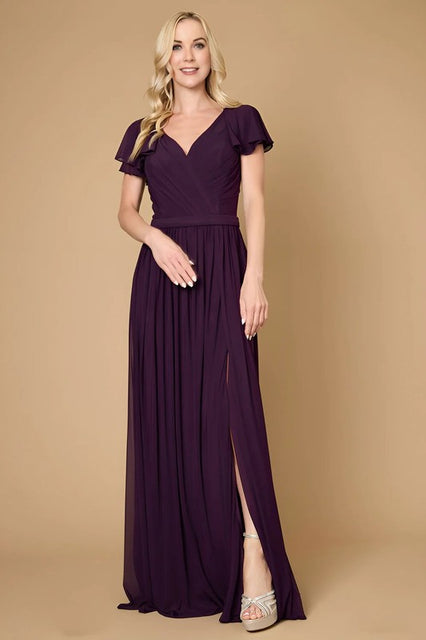 Plum Short Sleeve Formal Mother Of The Bride Dress