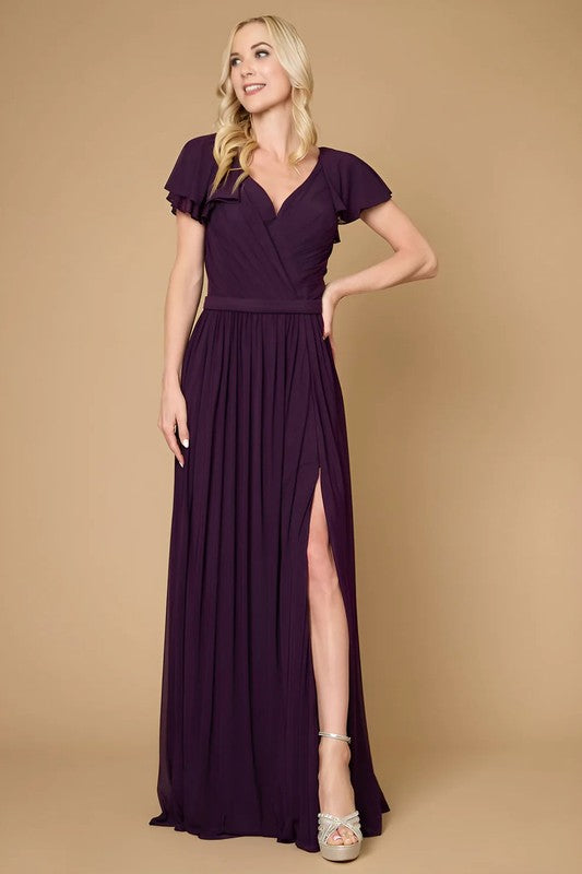 Plum Short Sleeve Formal Mother Of The Bride Dress