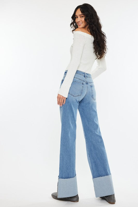 KC EMMA MID RISE WIDE LEG CUFFED DENIM