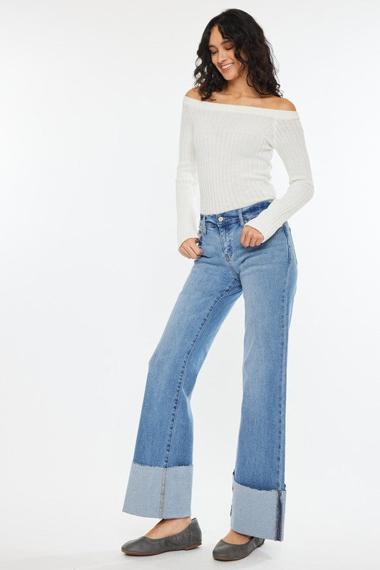 KC EMMA MID RISE WIDE LEG CUFFED DENIM