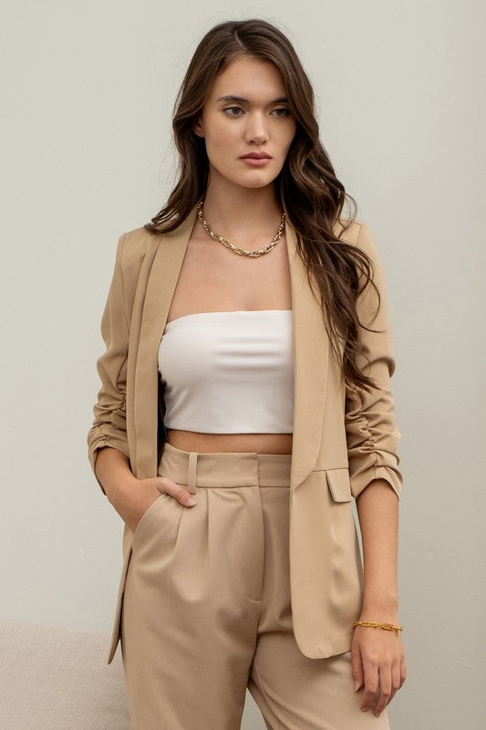 Oatmeal 3/4 Sleeve Blazer