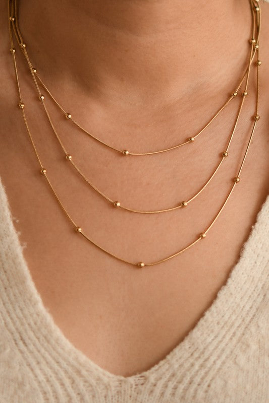 Gold Tone Bead Detail Layered Necklace