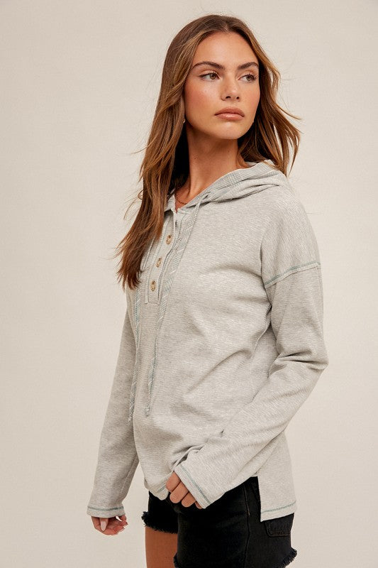 Contrast Textured Knit Hoodie